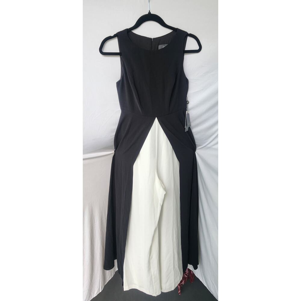 Adrianna Papell Crepe Overlay Jumpsuit Black Ivory Size 2P Petite NWT